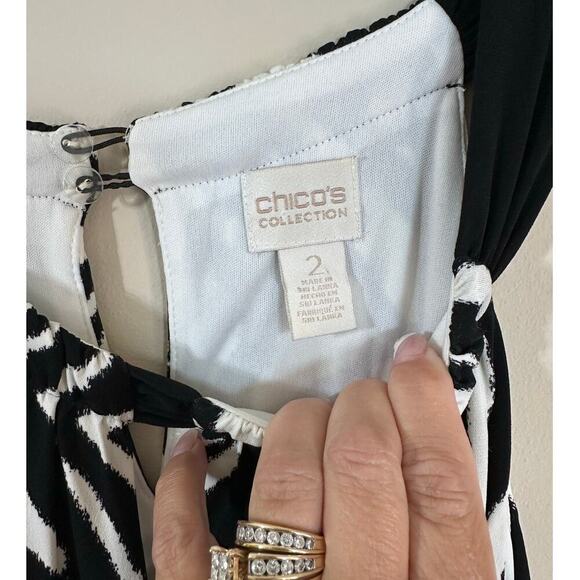 Chico's Collection Black White Maxi Dress 2 Large Sleeveless Cutout Neck - Picture 4 of 6
